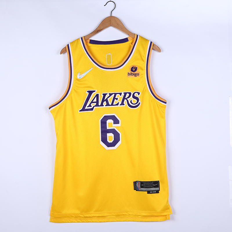 2022 Men Los Angeles Lakers 6 James Yellow City Edition 75th Nike 2021 NBA Jersey